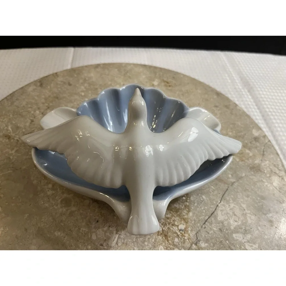 VTG Gerold Porzellan Bavaria Bird Dove Soap Dish Tray White Blue Western Germany